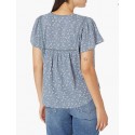 Navy Multi Women's Short Sleeve Pintuck Top
